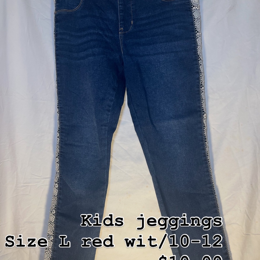 Kids Blue Jeggings with Lace Trim